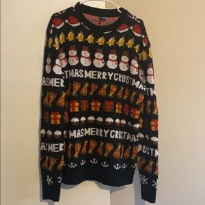 Ugly Christmas sweater “merry crustmas” pizza